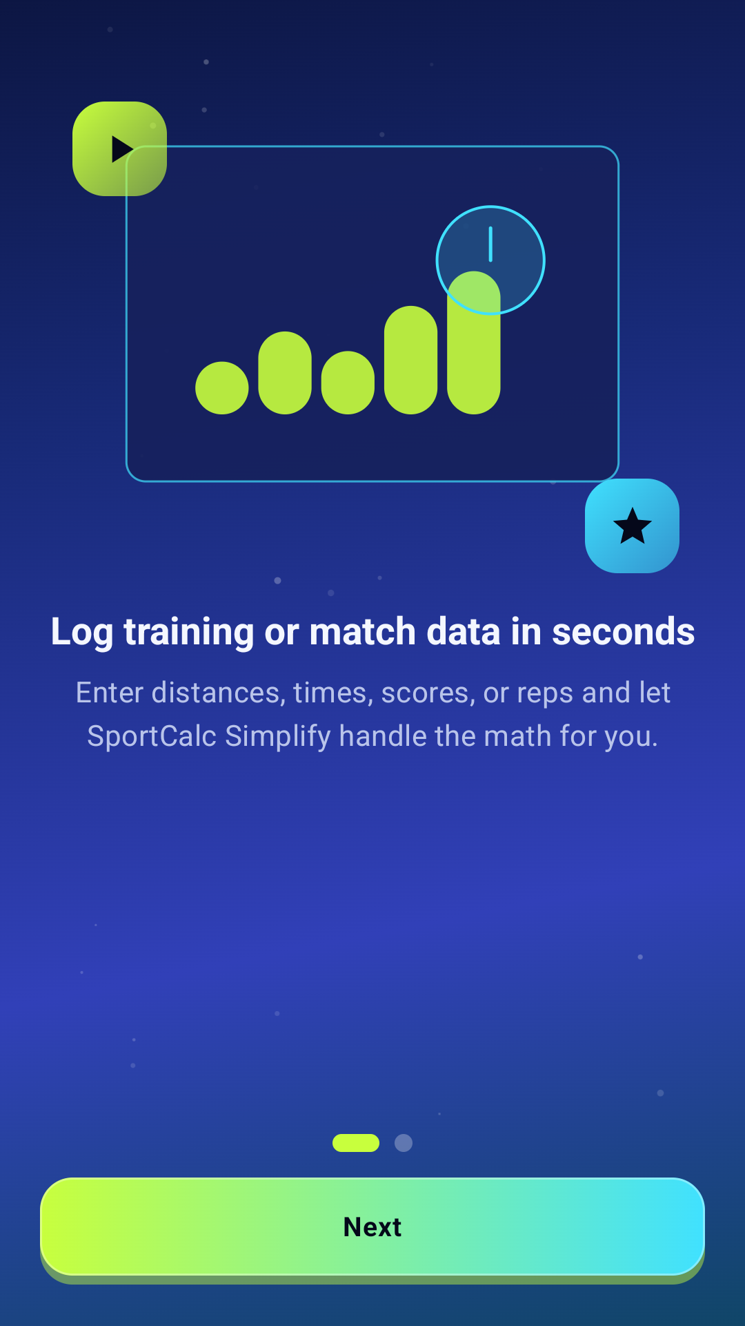 SportCalc Simplify onboarding screen
